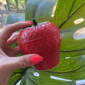 Vintage ceramic strawberry canister red container with lid cute fruit home decor